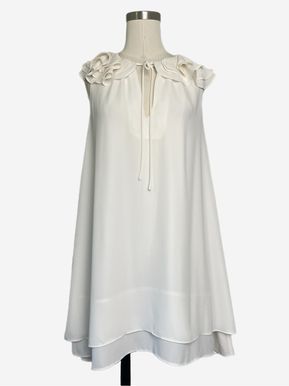 Amanda Uprichard White Belle Mini Dress ruffle collar bow tiered preppy bride S